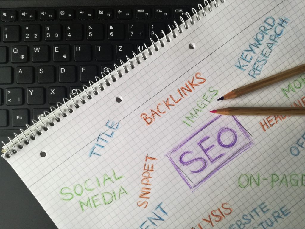 paper with hand written coloured text